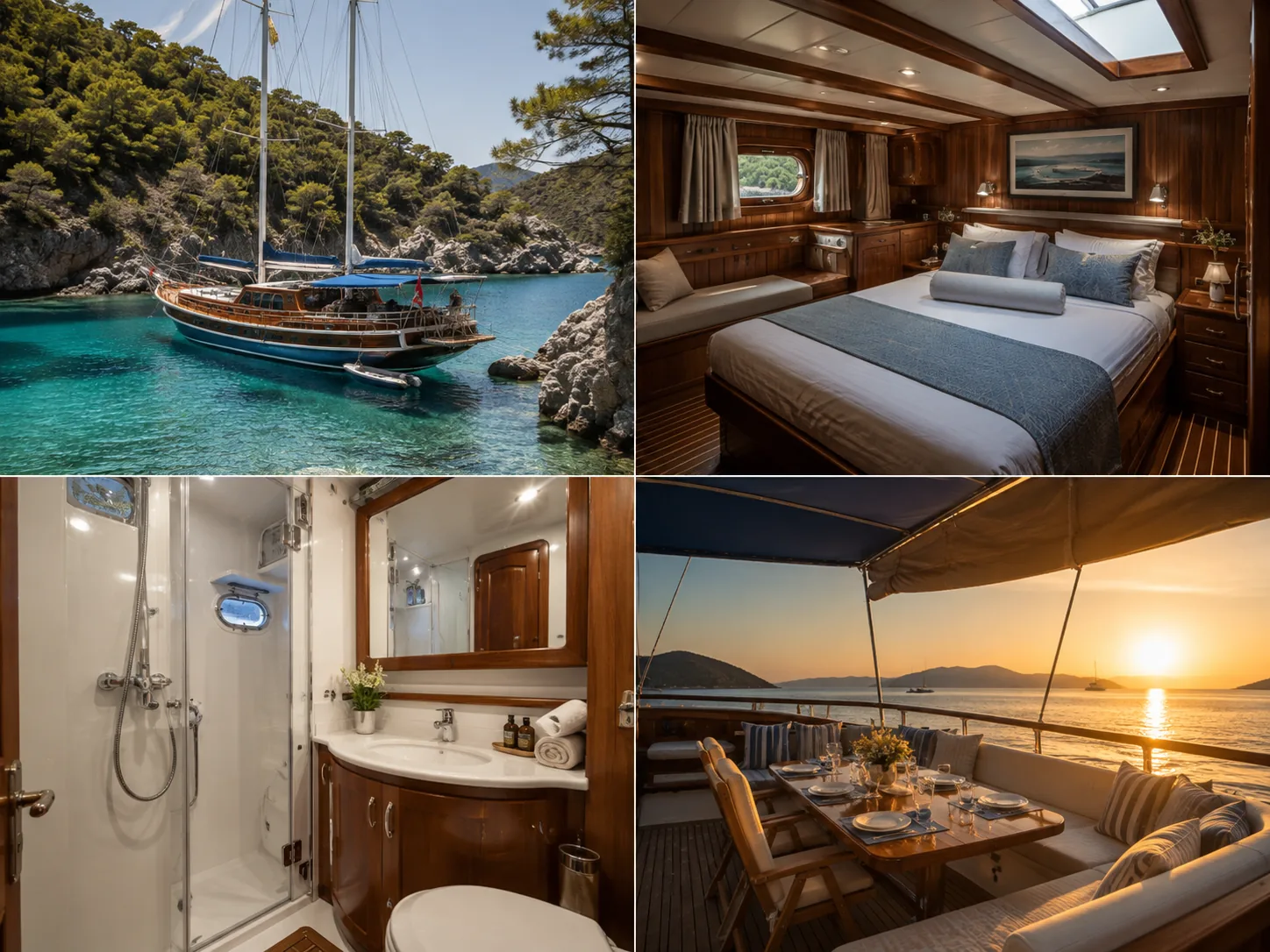Bodrum koyunda gulet güvertesinde akşam yemeği